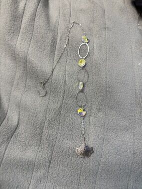 Silver Tone Shell Pendant Window Charm with Iridescent Accent